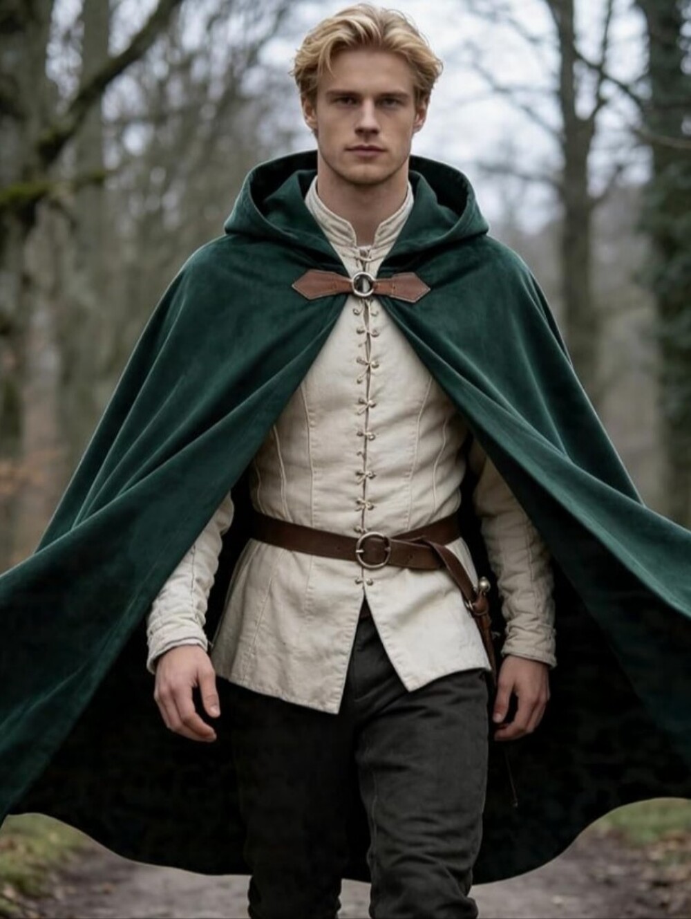 Forest Green Hooded Costume Cosplay Cloak – Men's Medieval Style